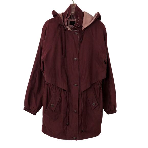 Braetan Maroon Purple Suede Hooded Trench Coat Jacket Small - Picture 2 of 7